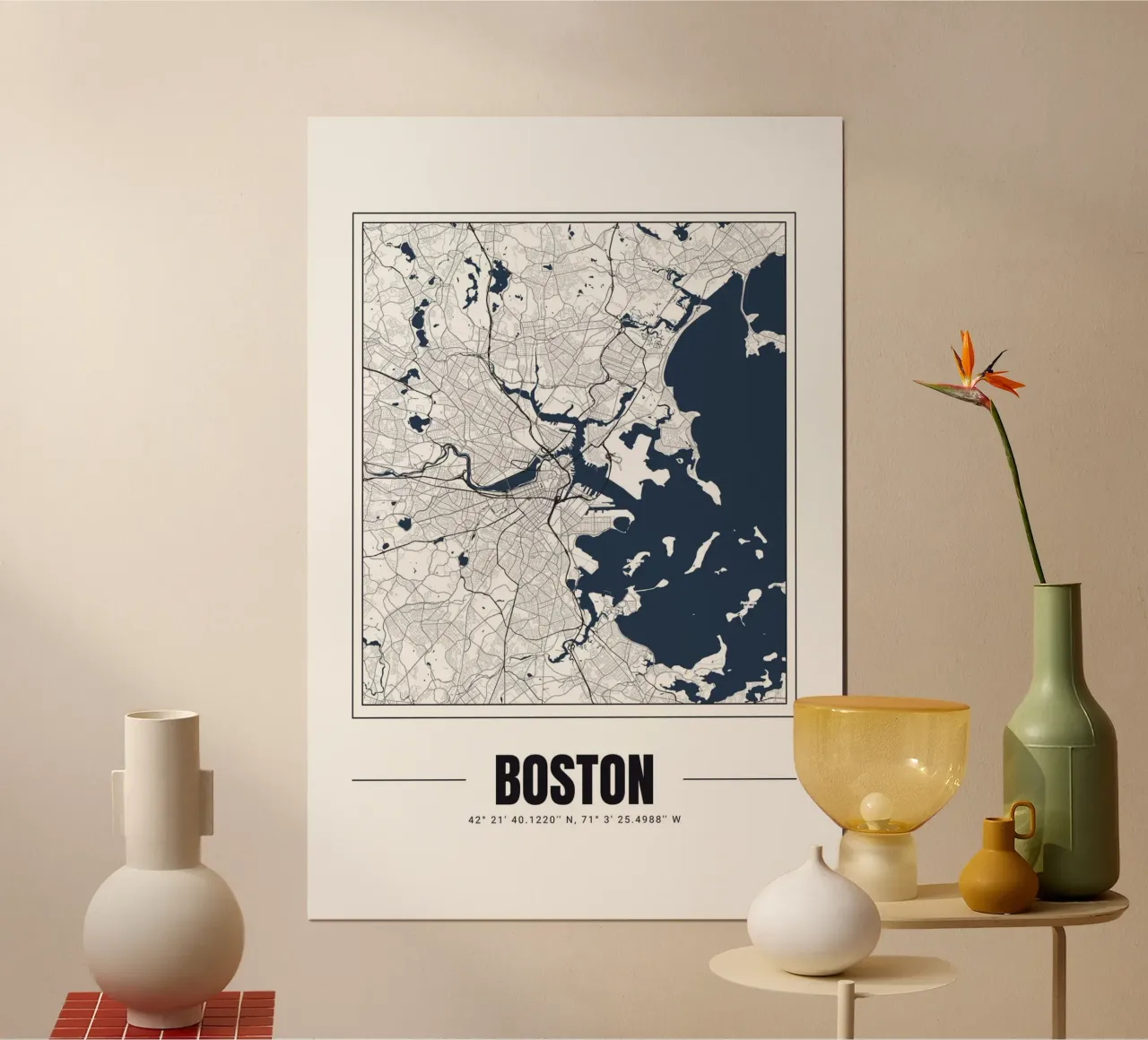 Mappa minimalista di Boston - Poster da parete in stile moderno poster con telaio in legno da Ben & Clo creations
