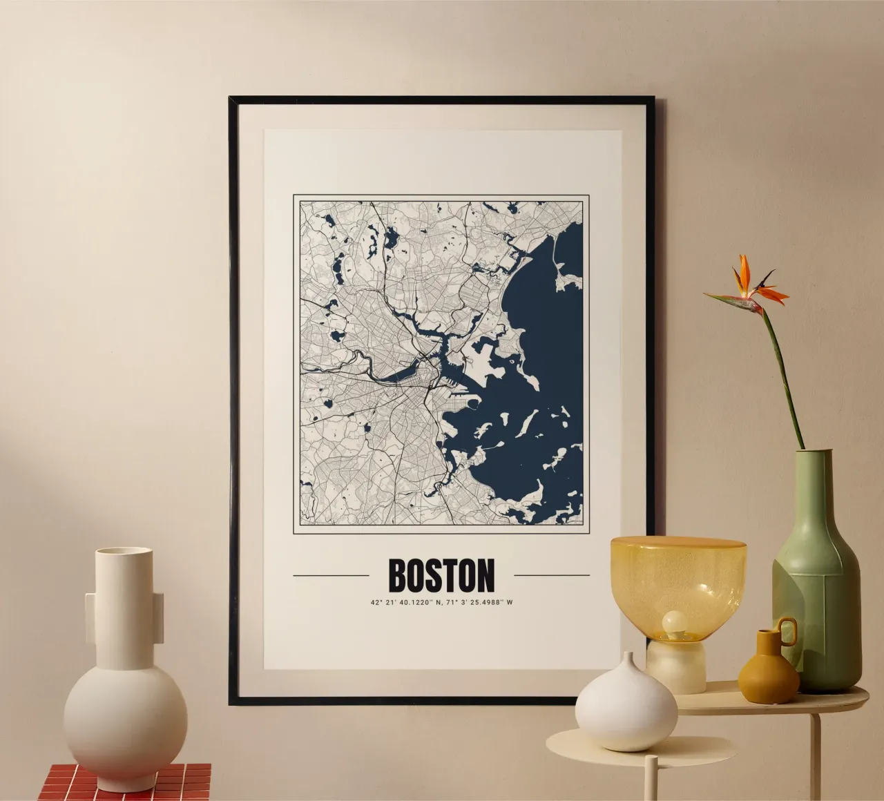 Mappa minimalista di Boston - Poster da parete in stile moderno poster con telaio in legno da Ben & Clo creations