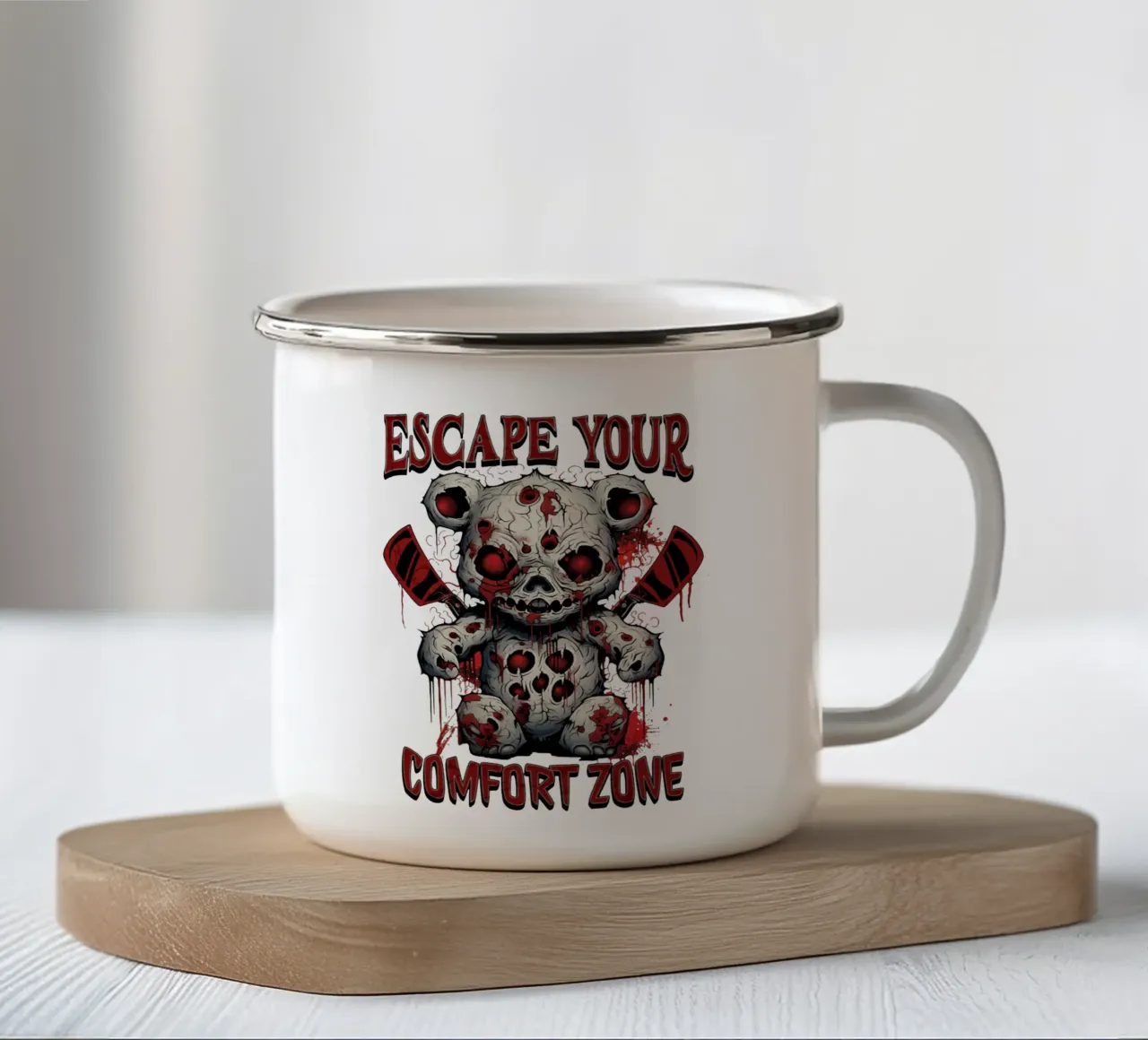Sfuggire alla propria zona di comfort tazza in smalto da Gunawan Rb