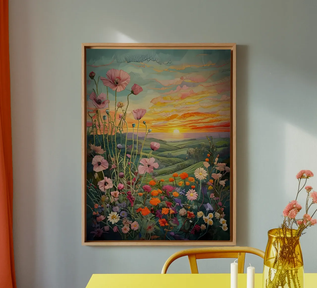 A Field of Dreams at Sunset canvas with Floater frame by Artistic-shop