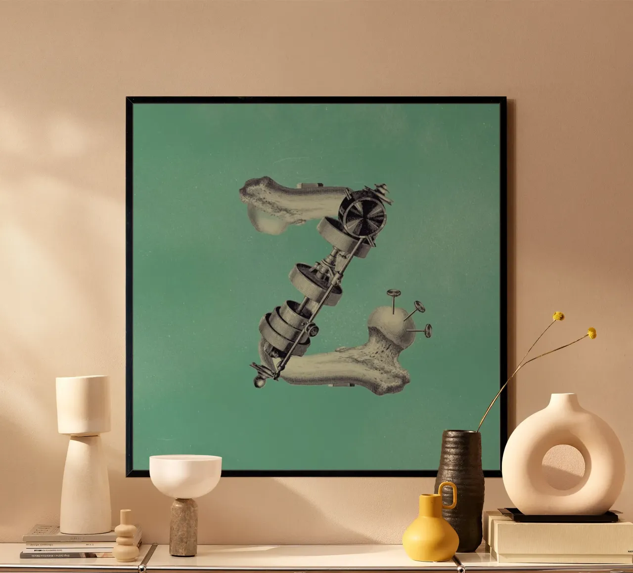 Steampunk Alphabet Letter Z poster con telaio in legno da Birgit Palma