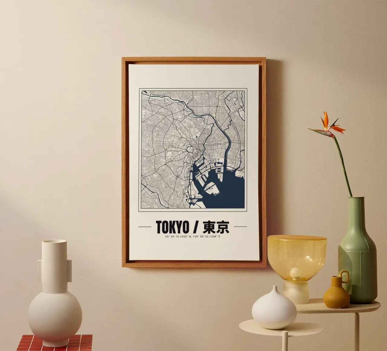 Minimalistische kaart van Tokio - Hedendaags stedelijk ontwerp kunst canvas met Baklijst van Ben & Clo creations