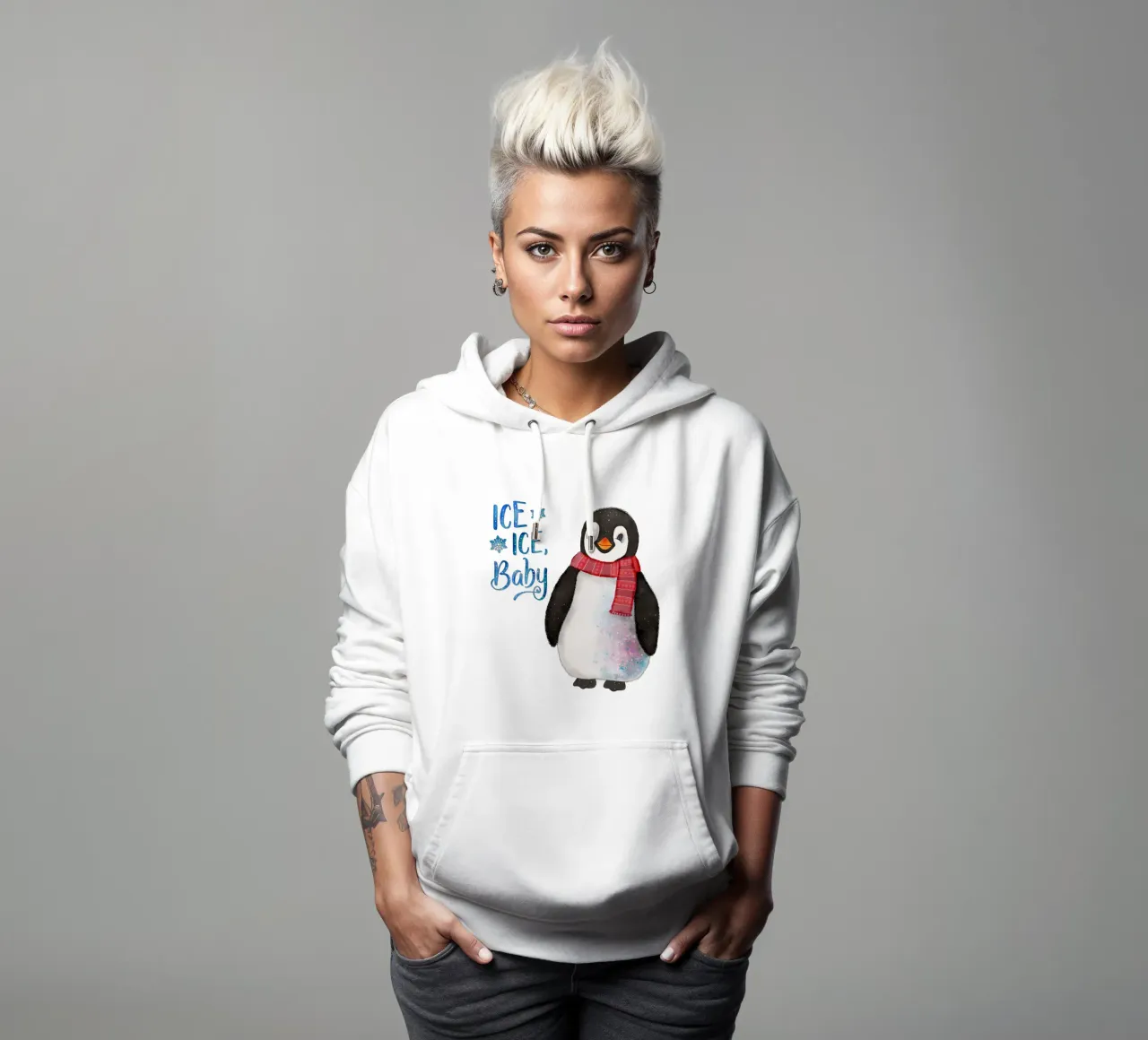 Un pinguino nella neve. Ghiaccio, ghiaccio, bambino. felpa con cappuccio da CalliLetters