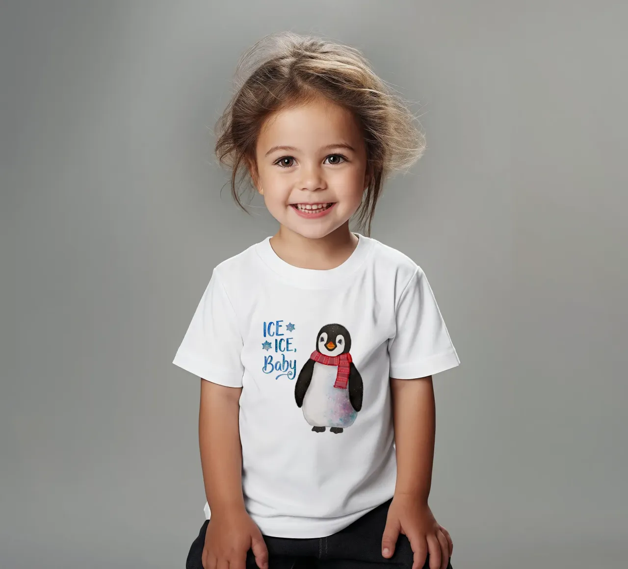 Un pinguino nella neve. Ghiaccio, ghiaccio, bambino. t-shirt bambini da CalliLetters