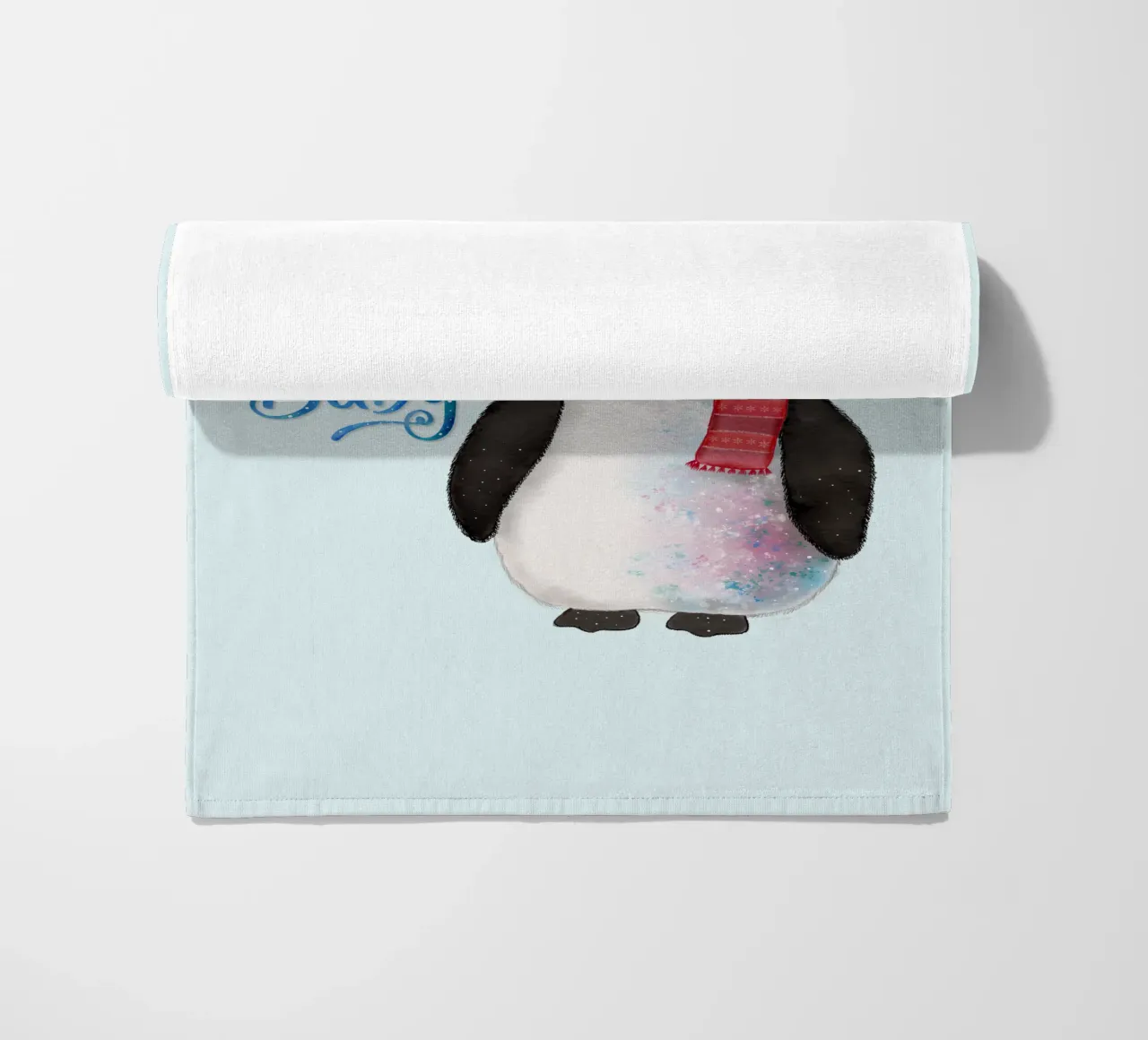 Penguin in the snow. Ice, Ice, Baby. beach towel by CalliLetters