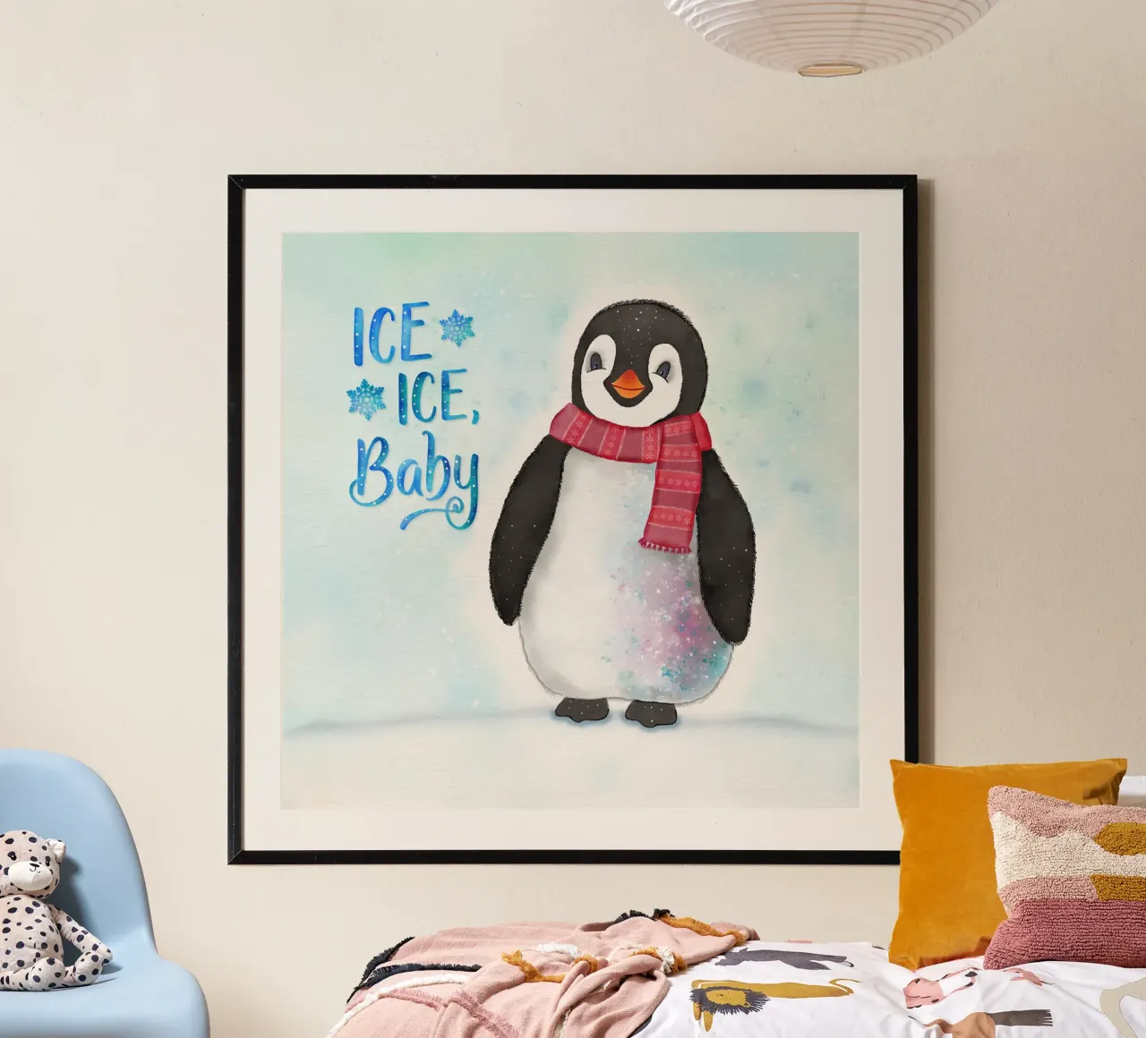 Un pinguino nella neve. Ghiaccio, ghiaccio, bambino. carta hahnemühle da CalliLetters