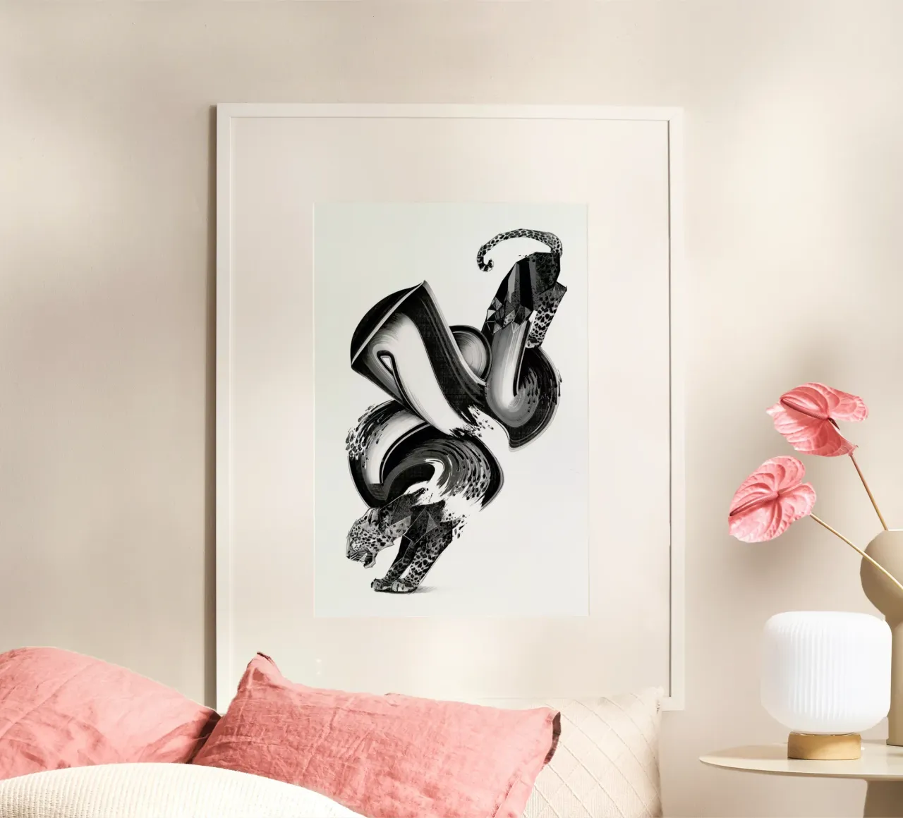 Panther Glitch poster con telaio in alluminio da Birgit Palma