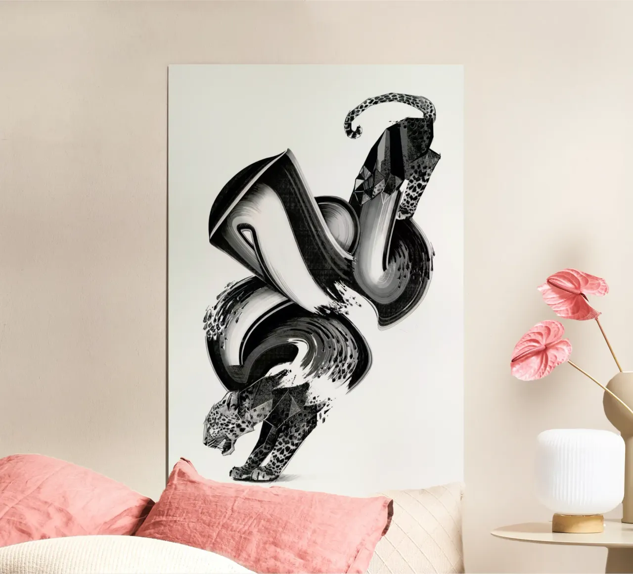 Panther Glitch poster con telaio in alluminio da Birgit Palma