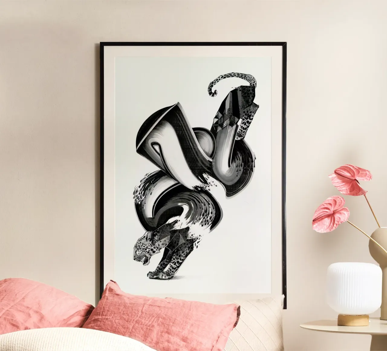 Panther Glitch poster con telaio in alluminio da Birgit Palma