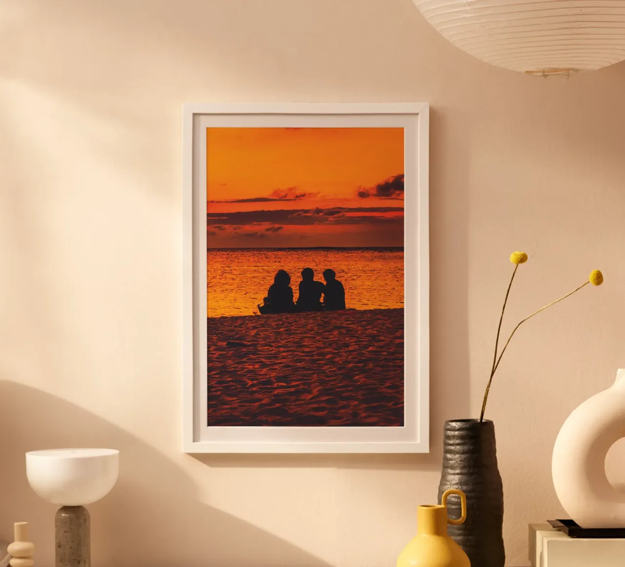 Vista sul tramonto caraibico poster con telaio in legno da Dave Hare Photography