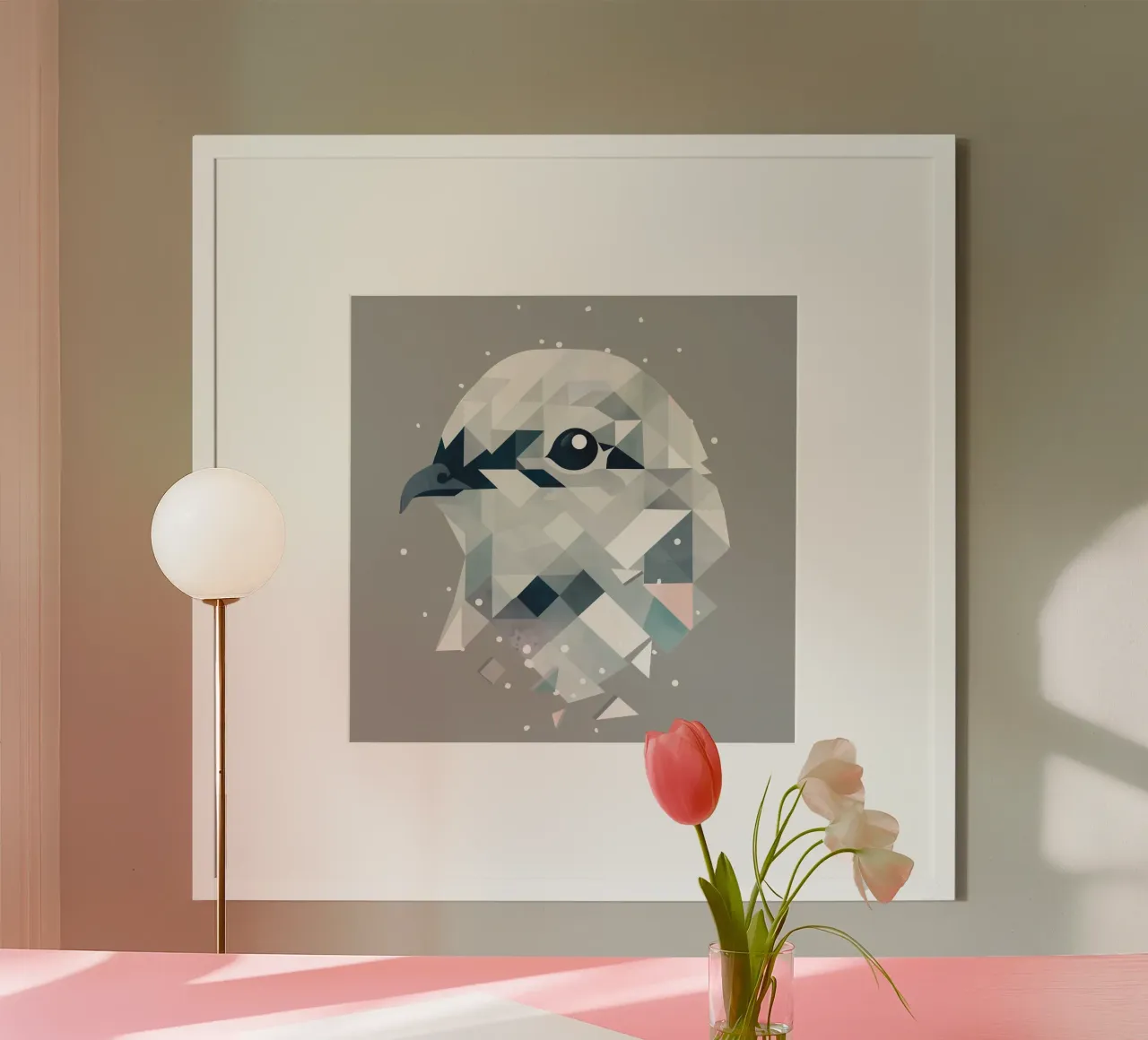 Elegantes Schneehuhn in geometrischer Kunst Poster mit Holzrahmen von namosh