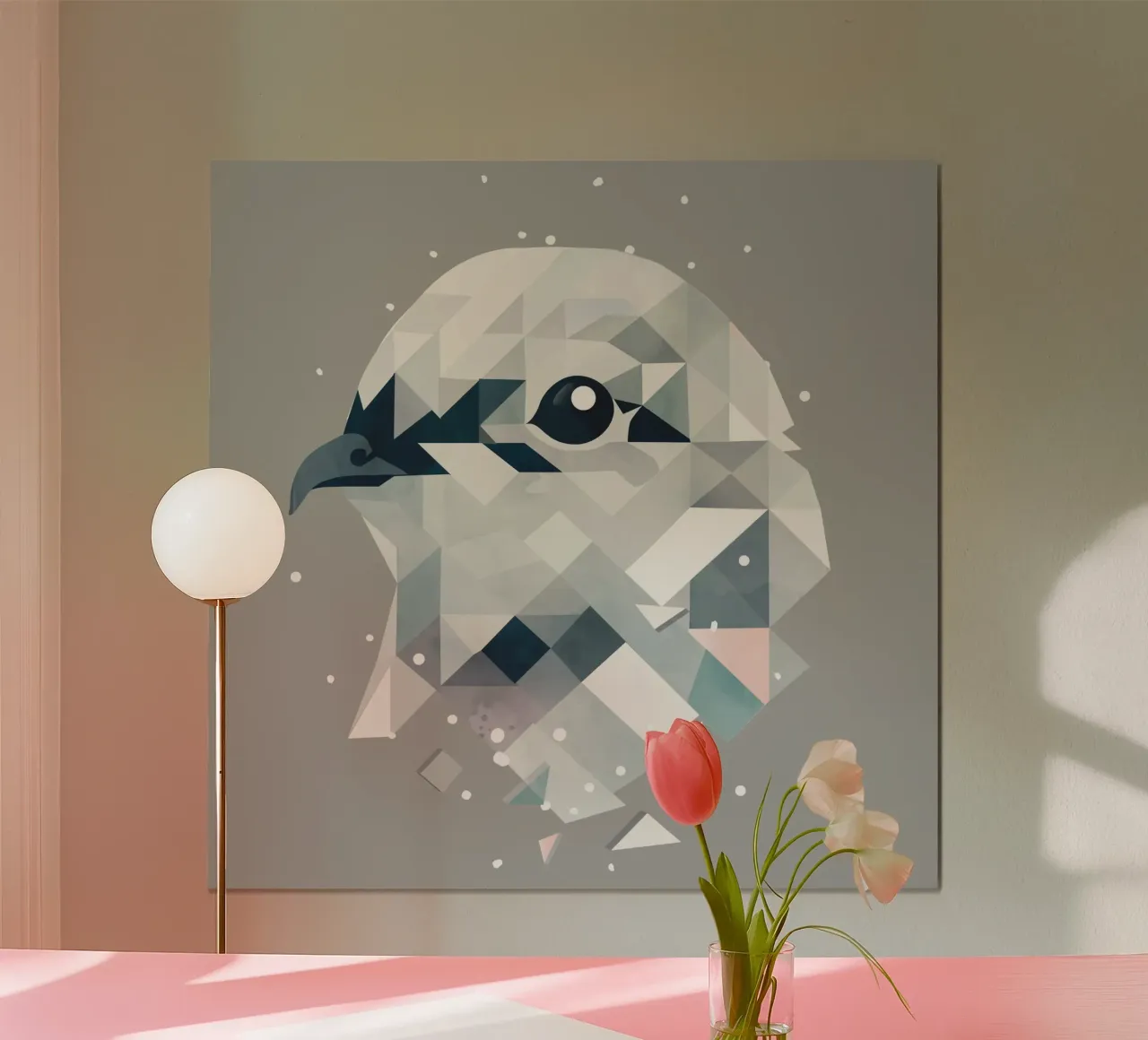 Elegantes Schneehuhn in geometrischer Kunst Poster mit Holzrahmen von namosh