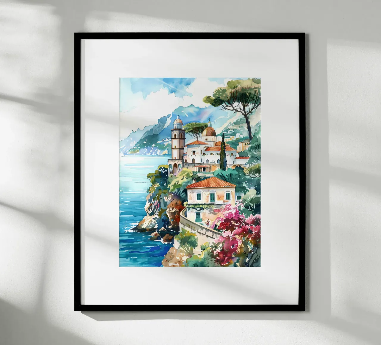 Amalfi Coast poster con telaio in alluminio da Artsy Bessy
