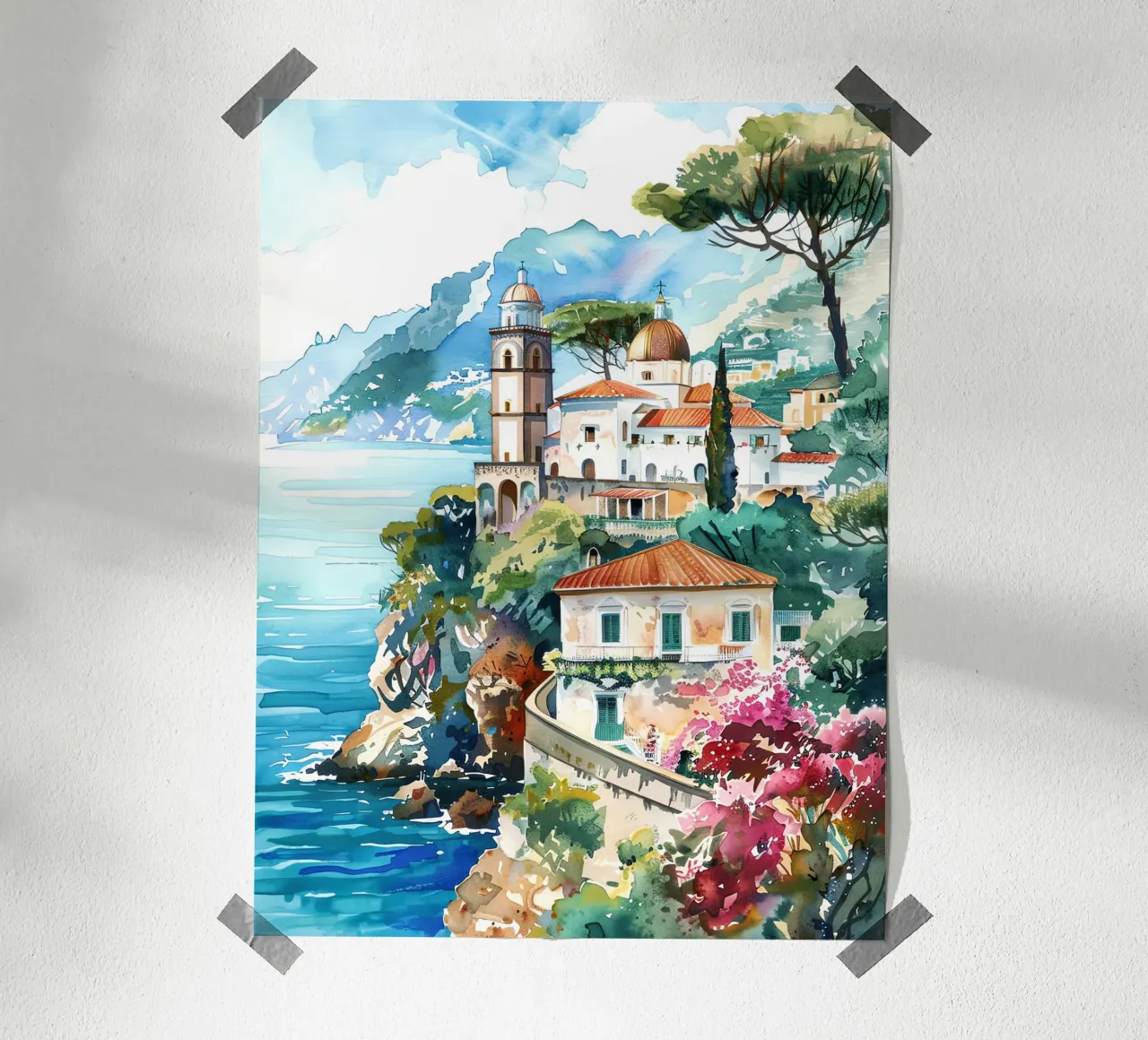 Amalfi Coast poster con telaio in alluminio da Artsy Bessy
