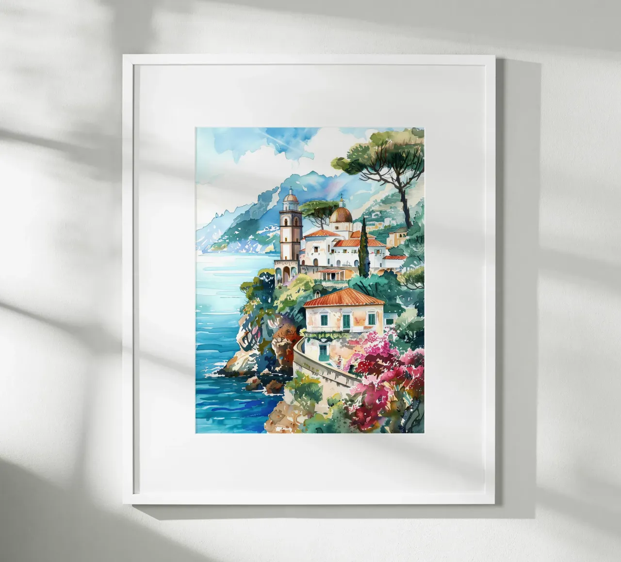 Amalfi Coast poster con telaio in alluminio da Artsy Bessy