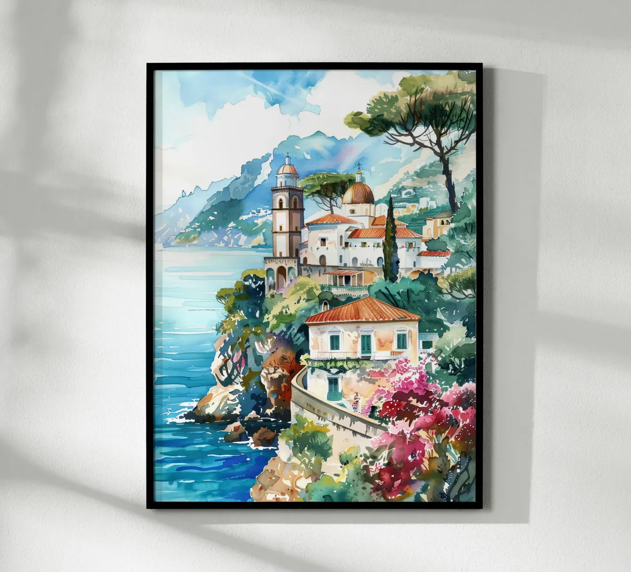 Amalfi Coast poster con telaio in alluminio da Artsy Bessy