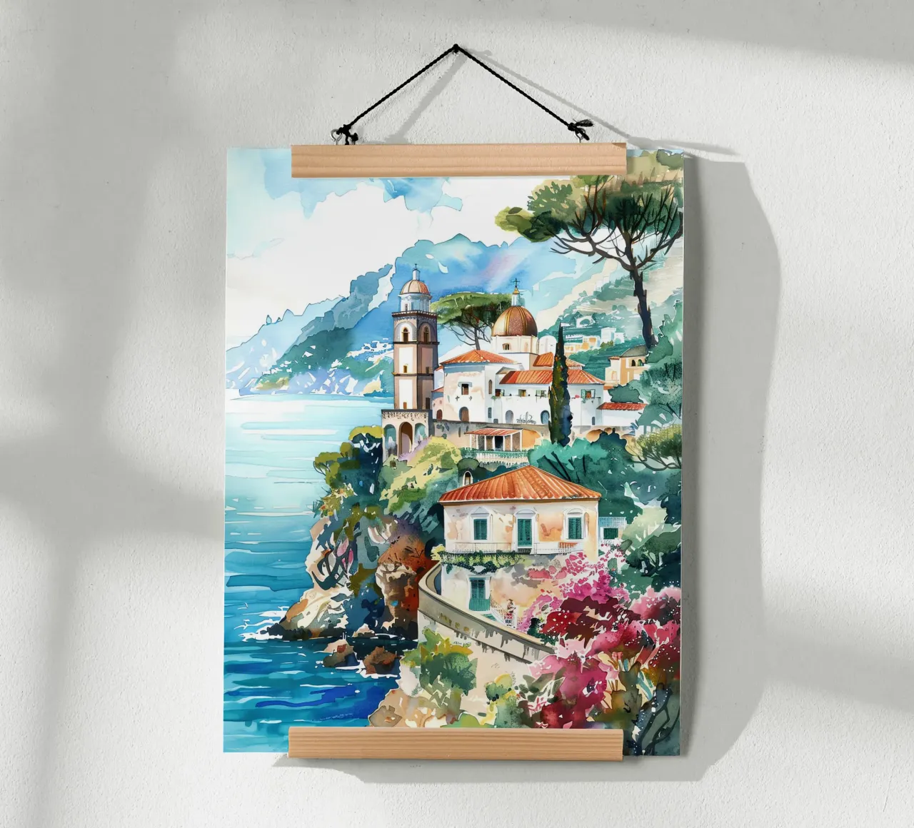 Amalfi Coast poster con telaio in alluminio da Artsy Bessy