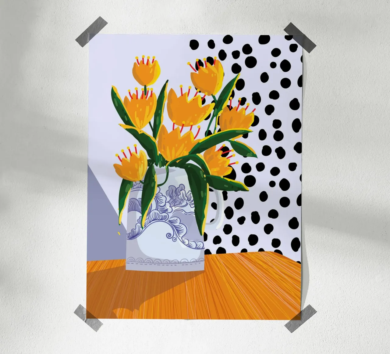 Yellow Flowers and Polka Dots poster da Artsy Bessy