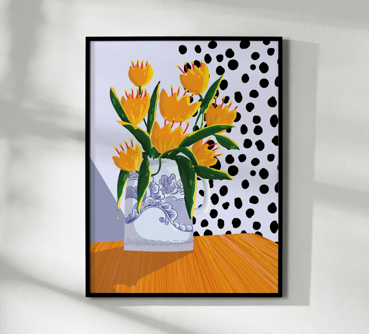 Yellow Flowers and Polka Dots poster da Artsy Bessy