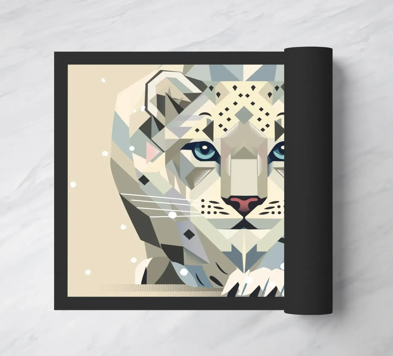 Geometric snow leopard - strong elegance in the wild doormat by namosh
