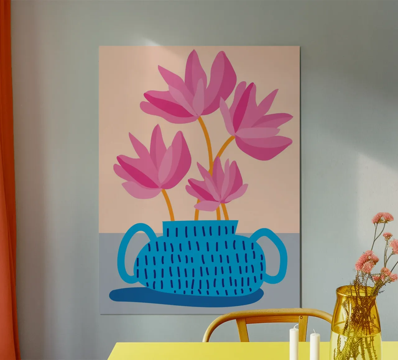 Pink Tulips poster avec cadre en bois de Artsy Bessy