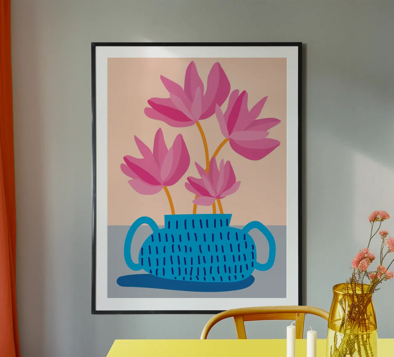 Pink Tulips poster avec cadre en bois de Artsy Bessy
