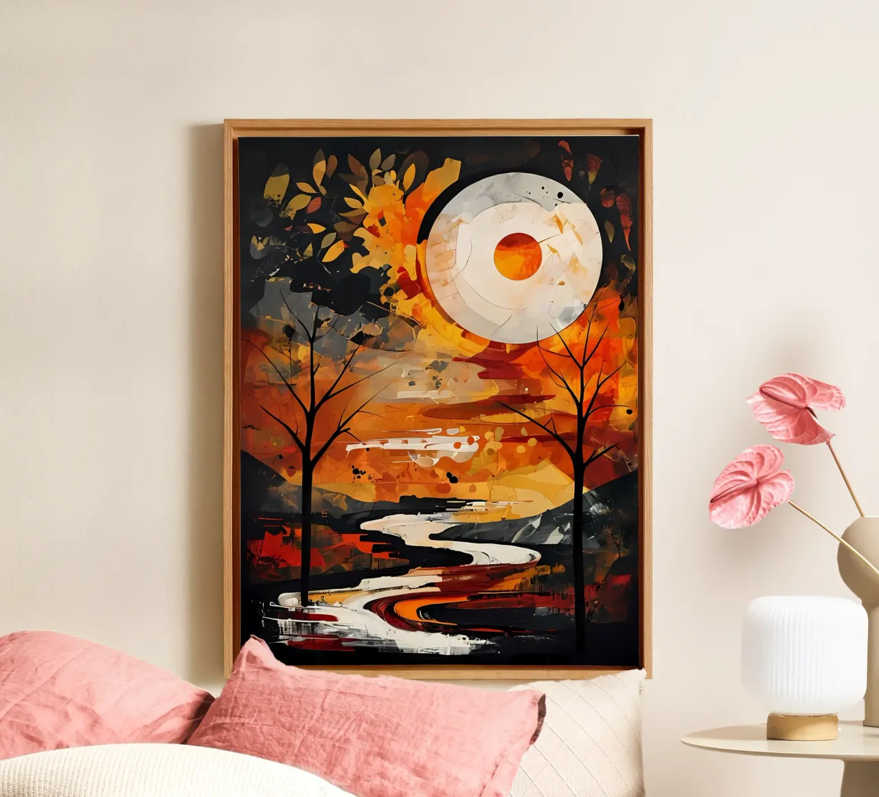 Serene zonsondergang canvas met Baklijst van Artistic-shop