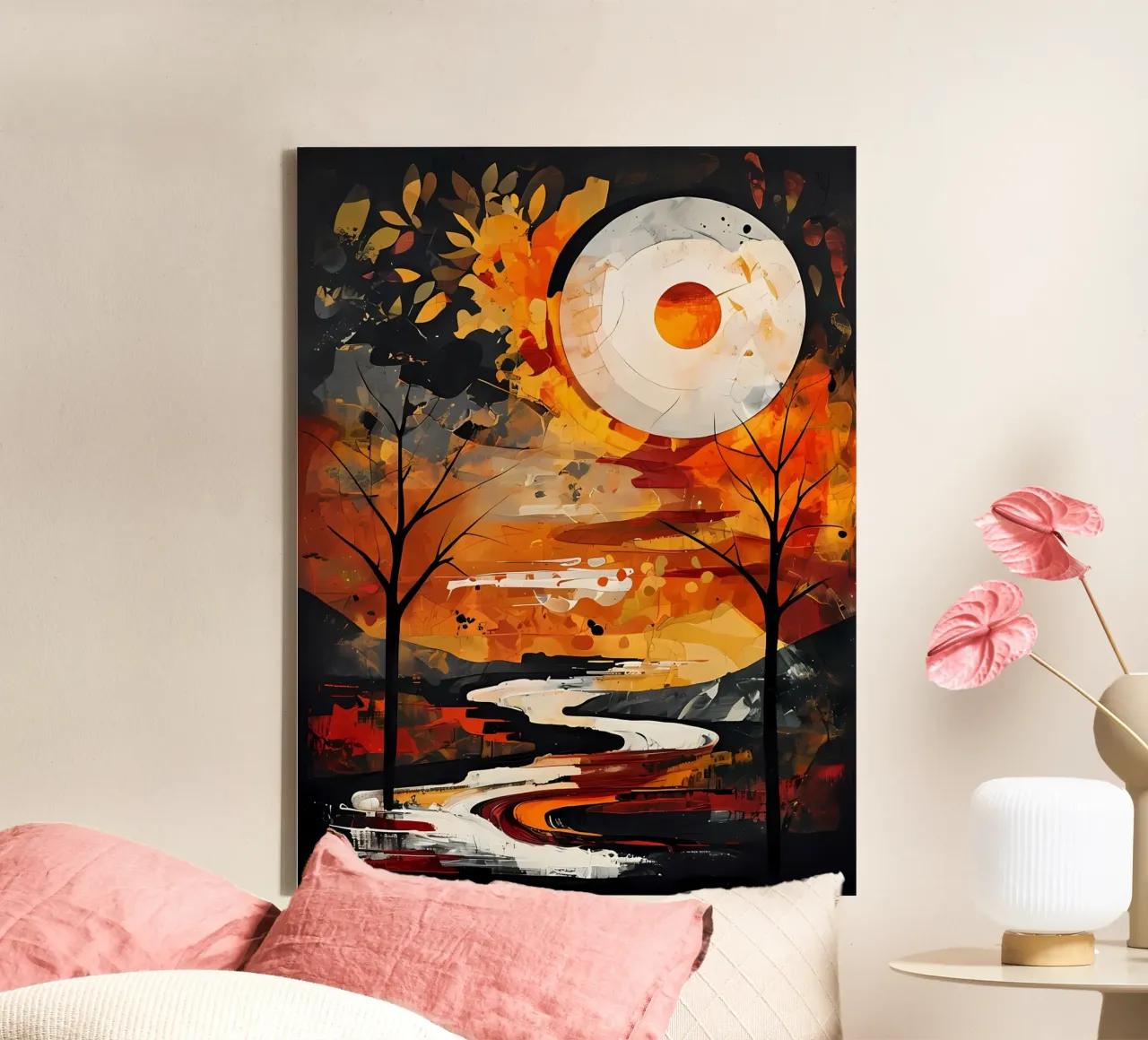 Serene zonsondergang canvas met Baklijst van Artistic-shop