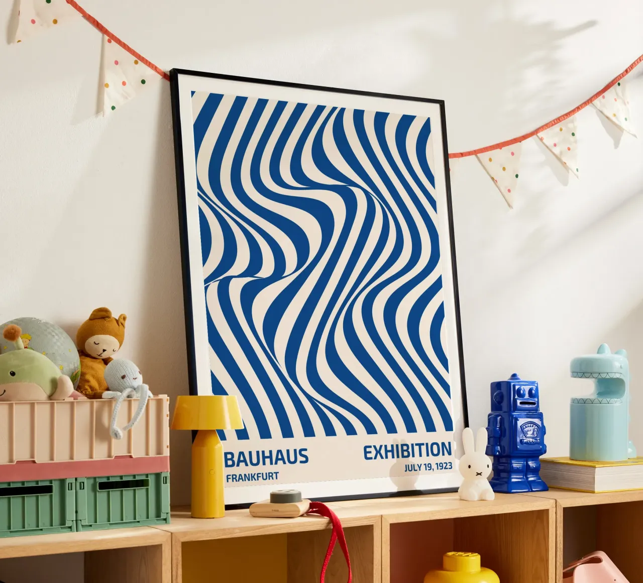 Bauhaus wave pattern - Abstract art in blue and white hahnemühle by Whole©