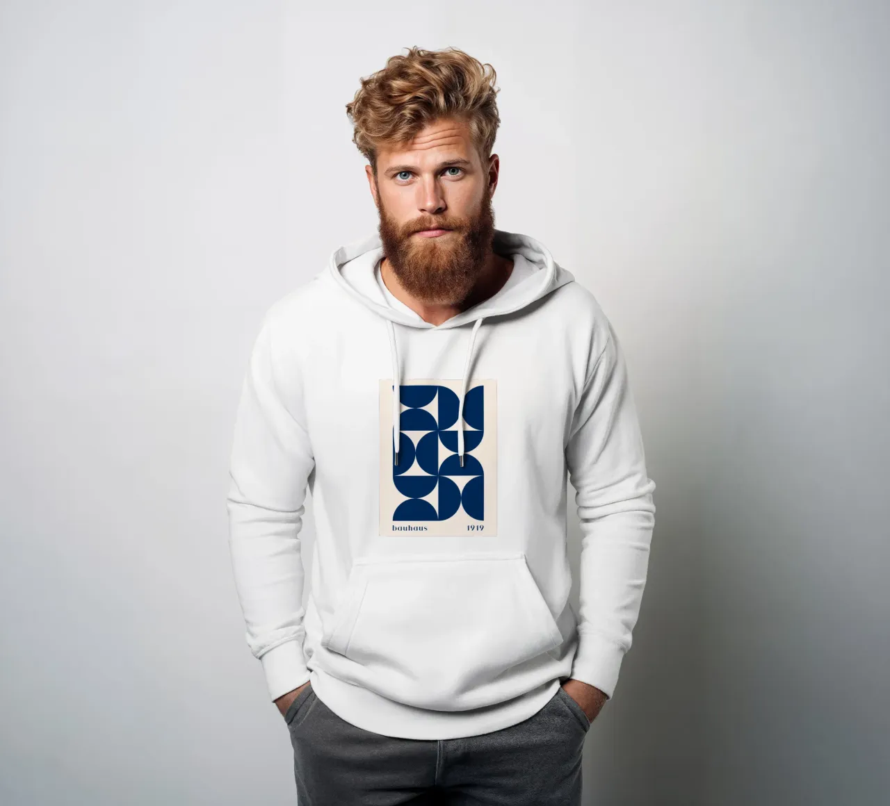 Bauhaus Geometry - Abstract shapes in blue hoodie by Whole©