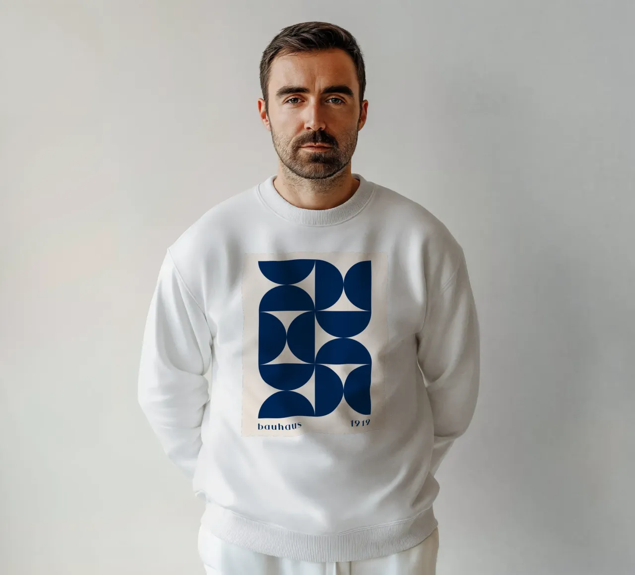 Bauhaus Geometry - Abstract shapes in blue sweatshirt by Whole©