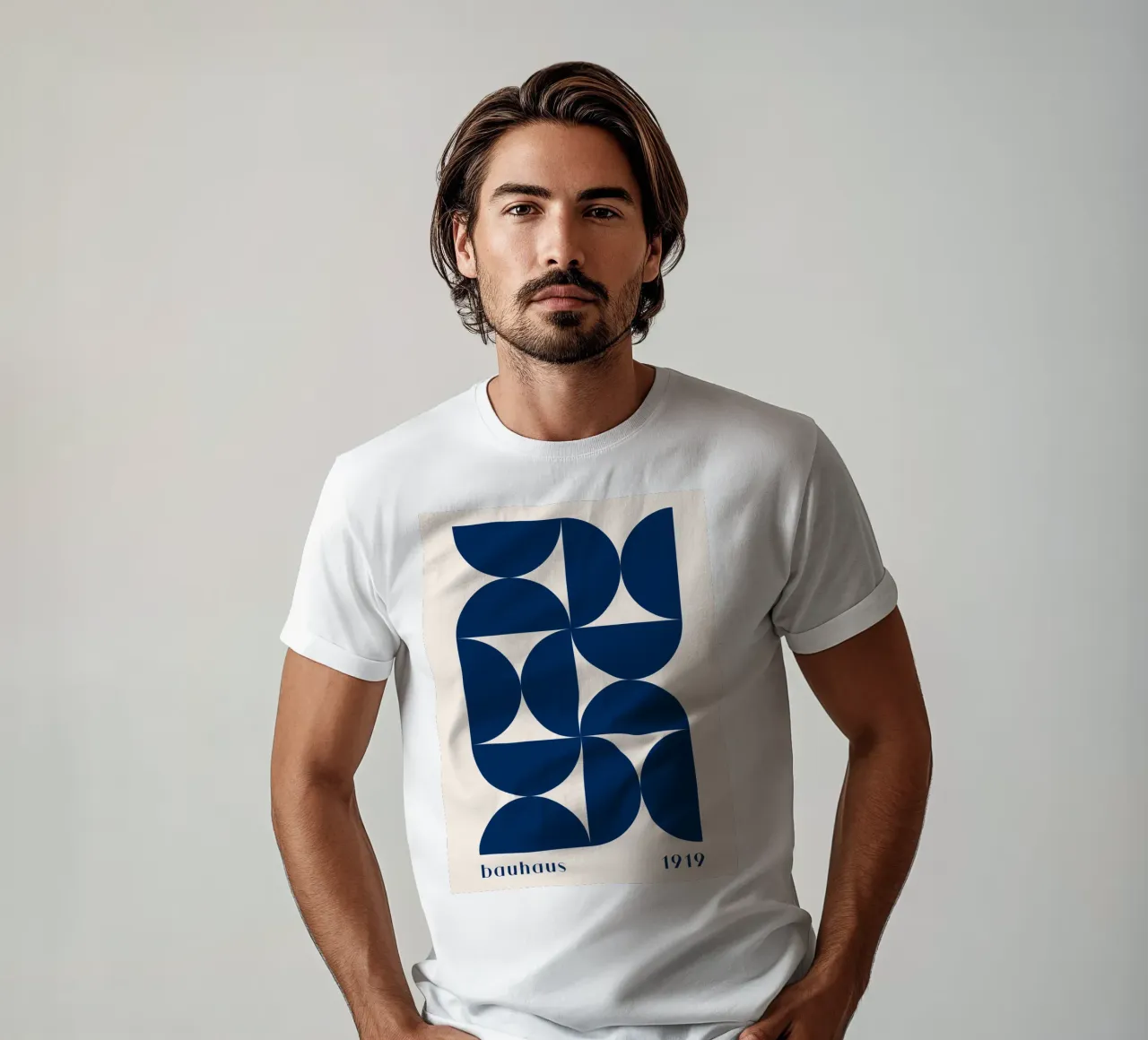 Bauhaus Geometry - Abstract shapes in blue t-shirt by Whole©