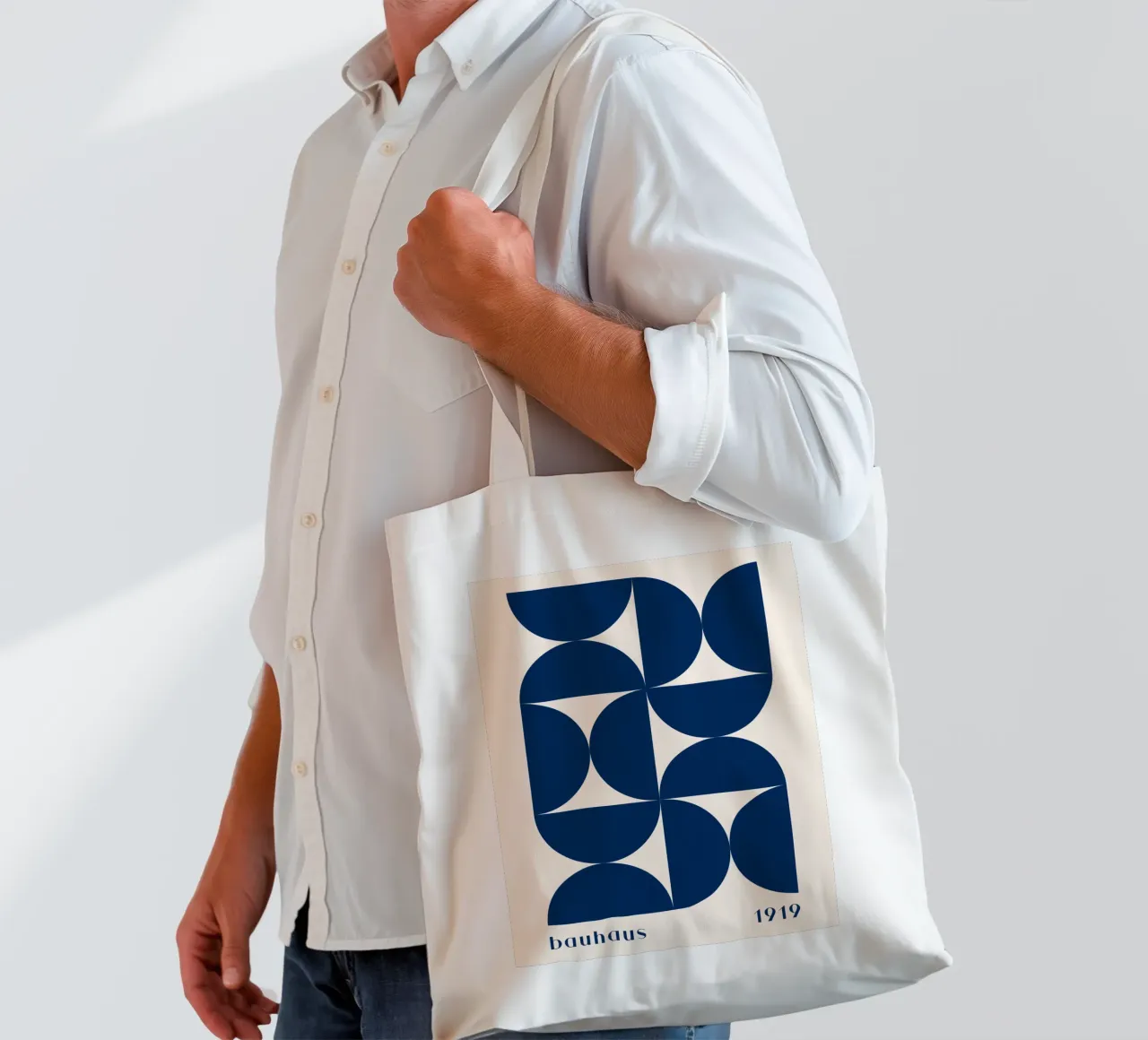 Bauhaus Geometry - Abstract shapes in blue tote bag by Whole©