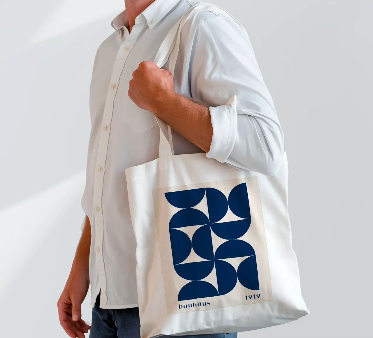 Bauhaus Geometry - Abstract shapes in blue tote bag by Whole©