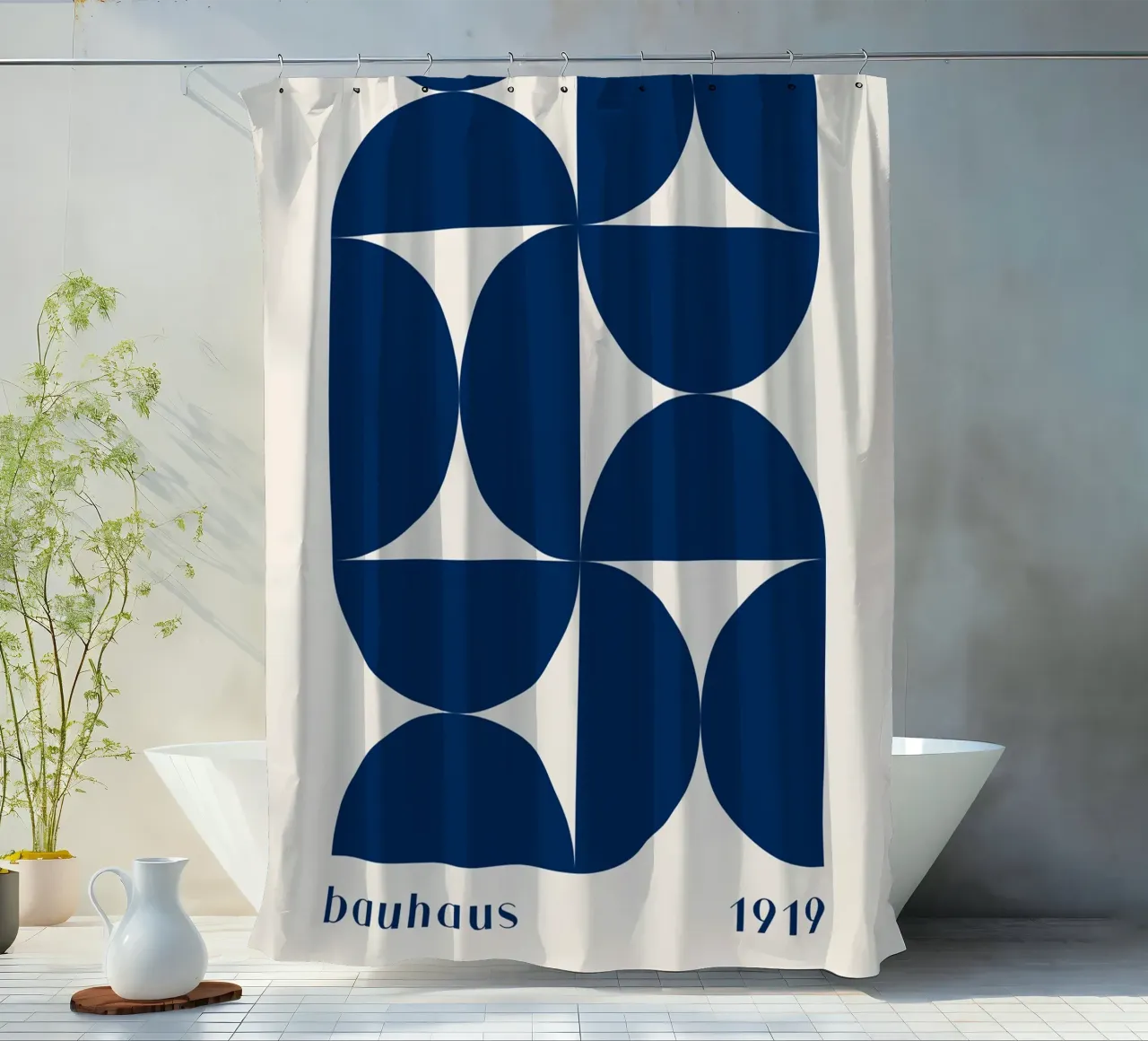 Bauhaus Geometry - Abstracte vormen in blauw douchegordijn van Whole©