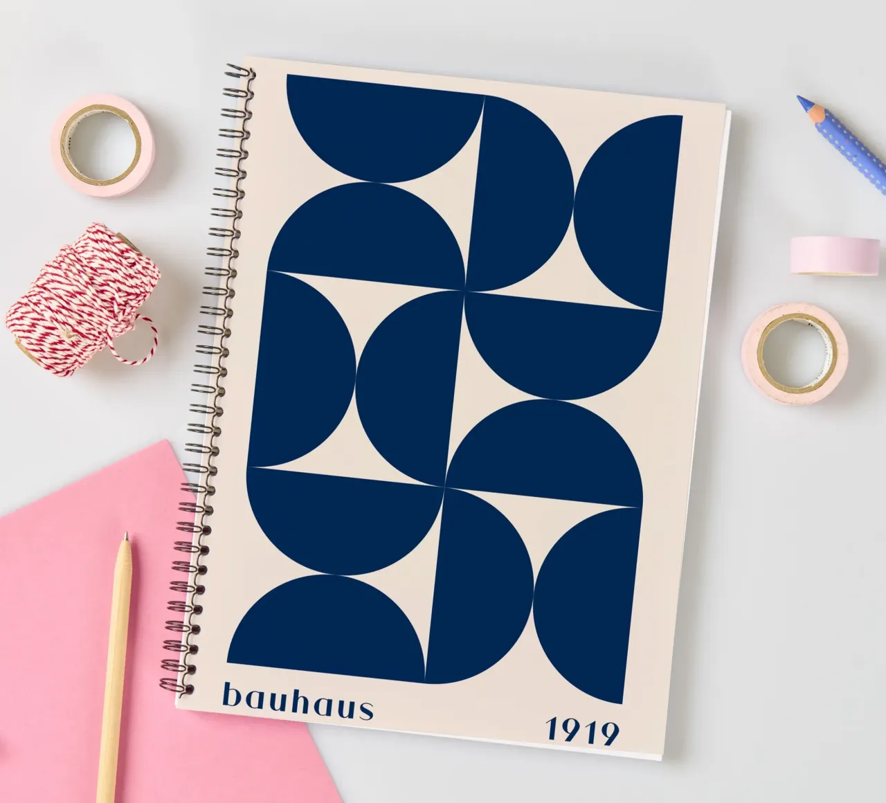 Bauhaus Geometry - Abstract shapes in blue spiral notebook by Whole©