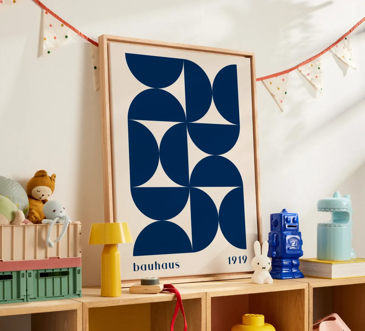 Bauhaus Geometry - Abstracte vormen in blauw canvas van Whole©