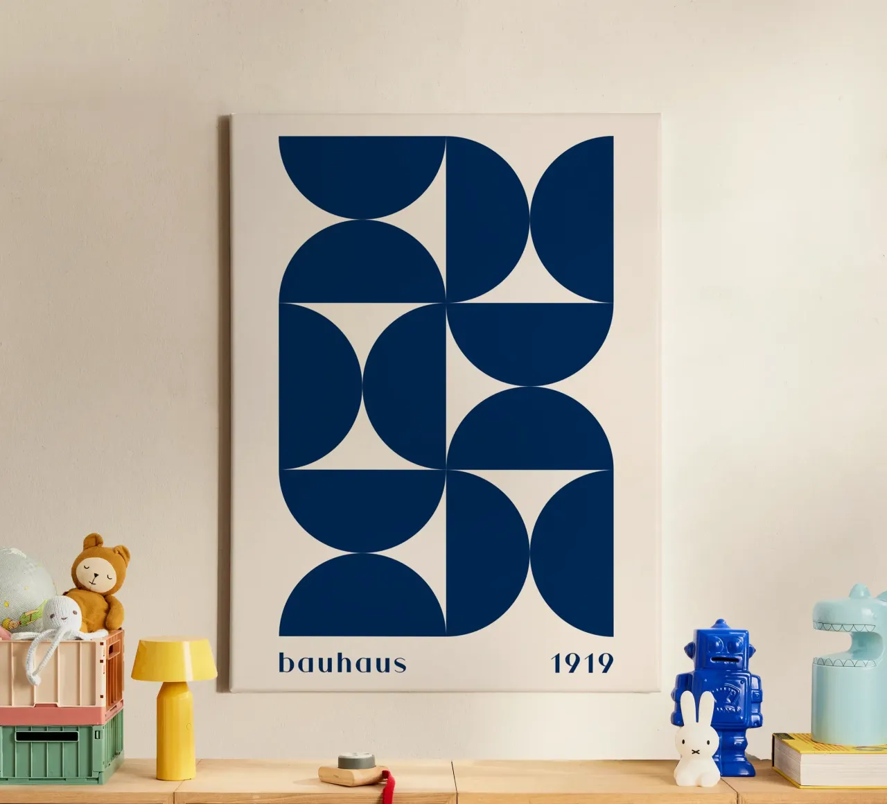 Bauhaus Geometry - Abstract shapes in blue canvas by Whole©