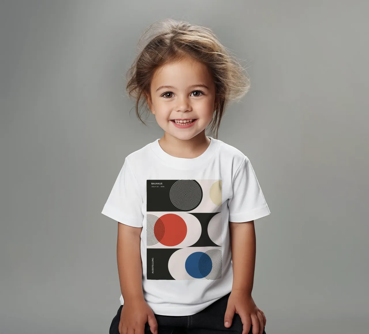 Bauhaus exhibition - Circles and primary colours design kids t-shirt by Whole©