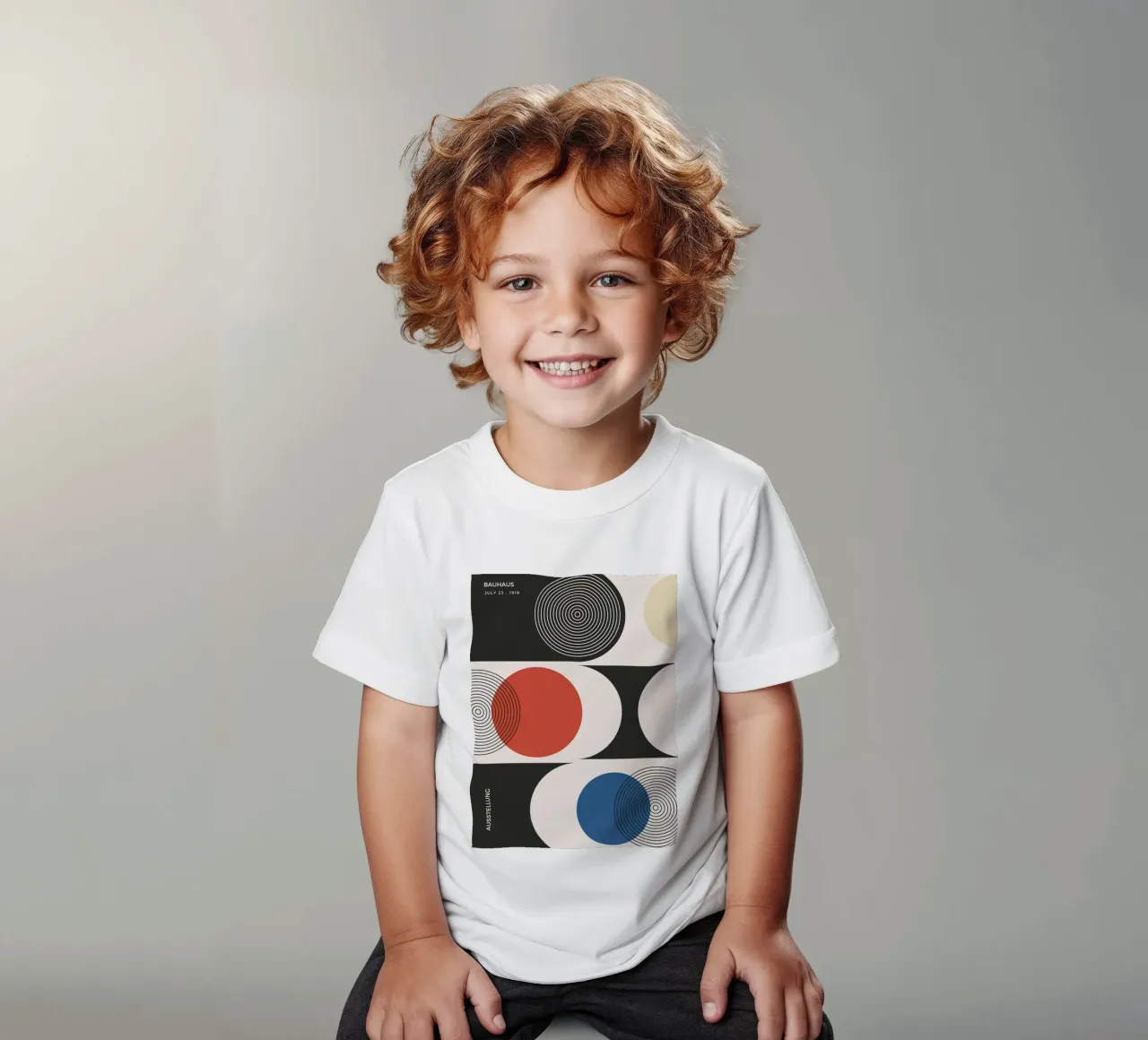 Bauhaus exhibition - Circles and primary colours design kids t-shirt by Whole©