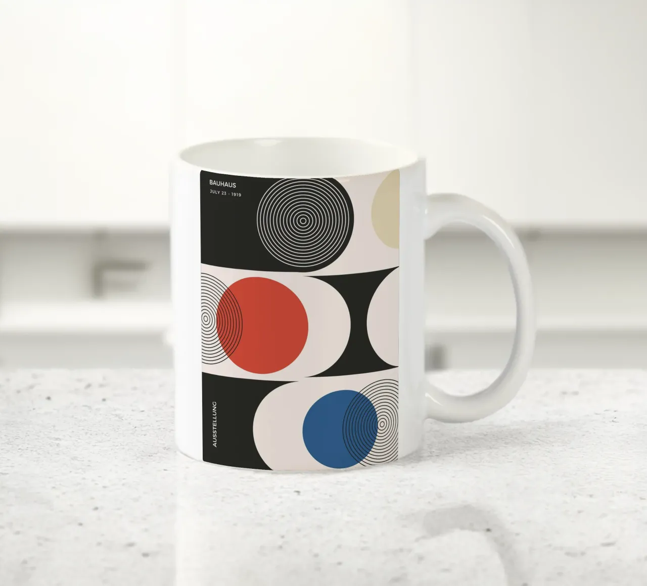 Bauhaus exhibition - Circles and primary colours design ceramic mug by Whole©