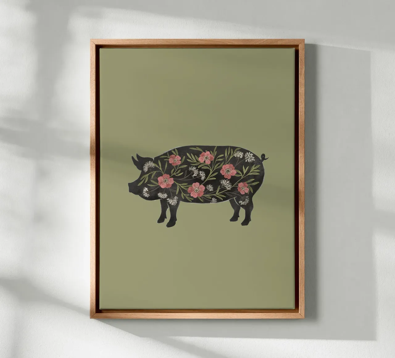 Folk Floral Pig canvas by Laura Graves