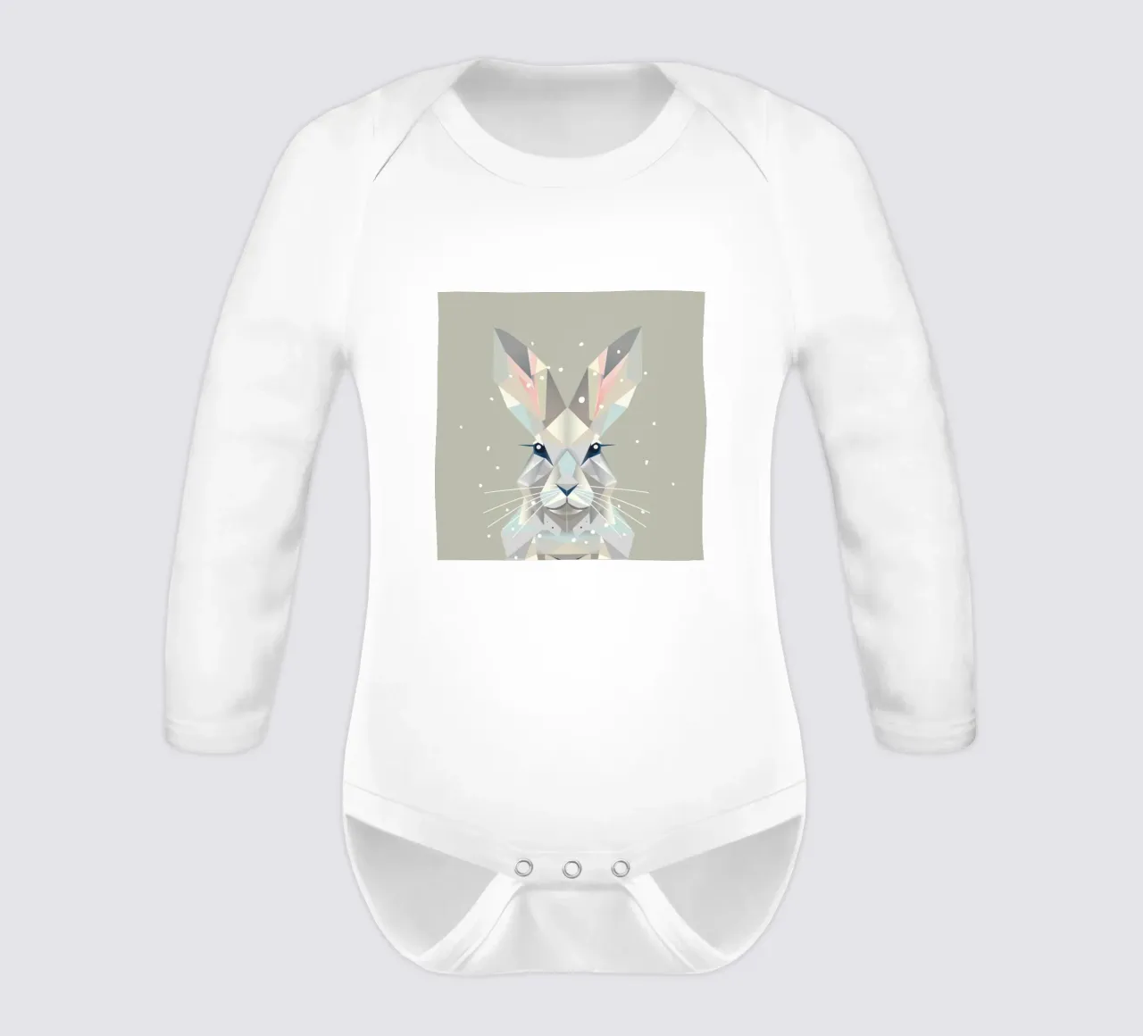 Geometric snow bunny - timeless elegance of winter long-sleeve baby romper by namosh