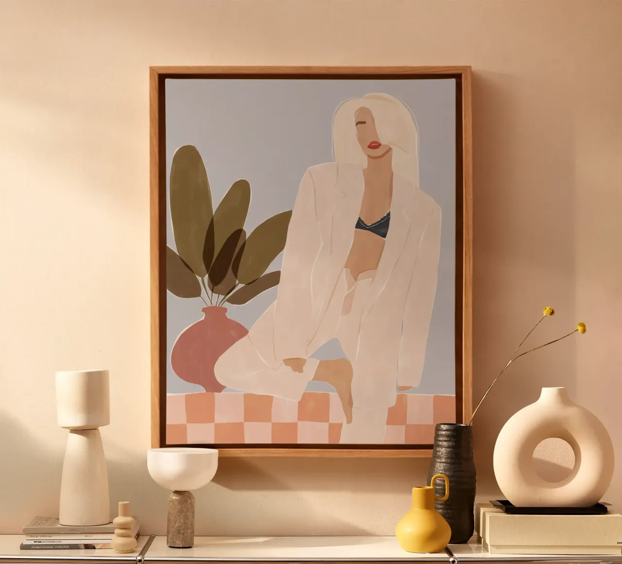 Too Lazy To Yoga canvas with Floater frame by Ivy Green Illustrations
