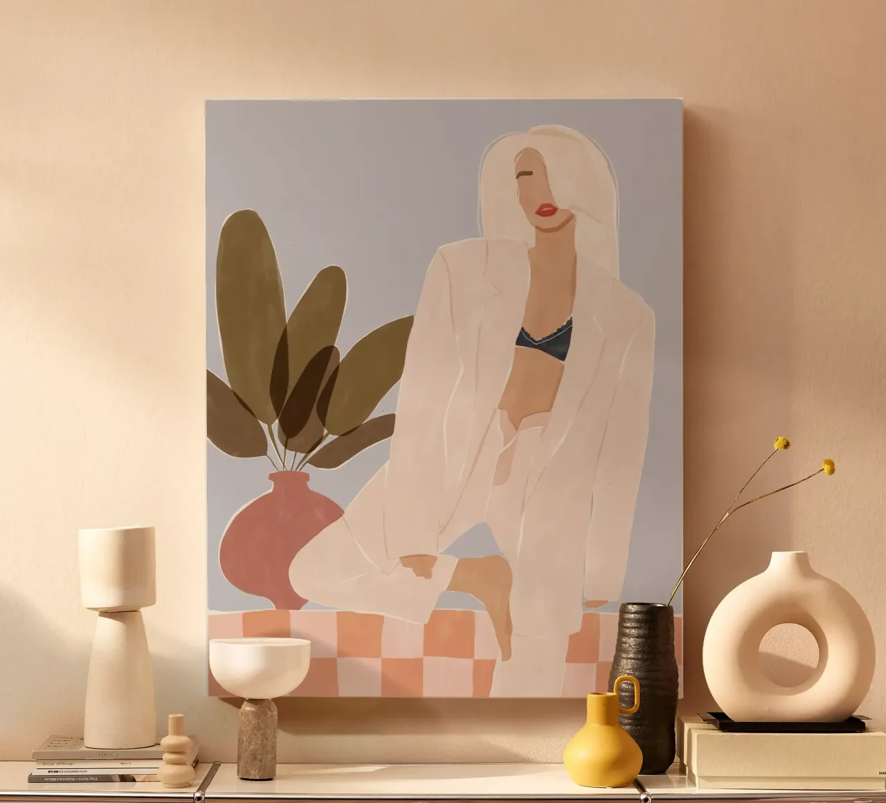 Too Lazy To Yoga canvas with Floater frame by Ivy Green Illustrations