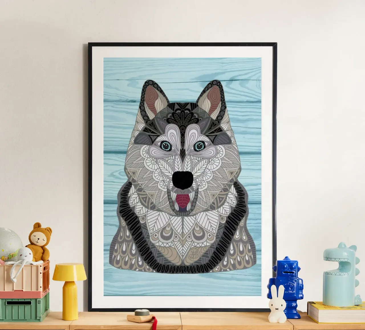 Happy Husky poster con telaio in plastica da Angelika Parker