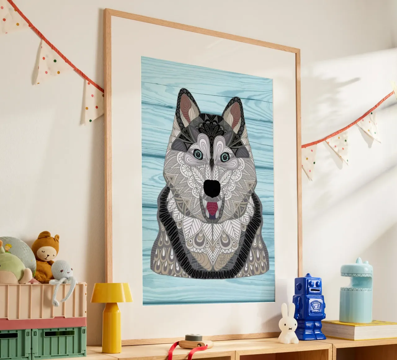 Happy Husky poster con telaio in plastica da Angelika Parker