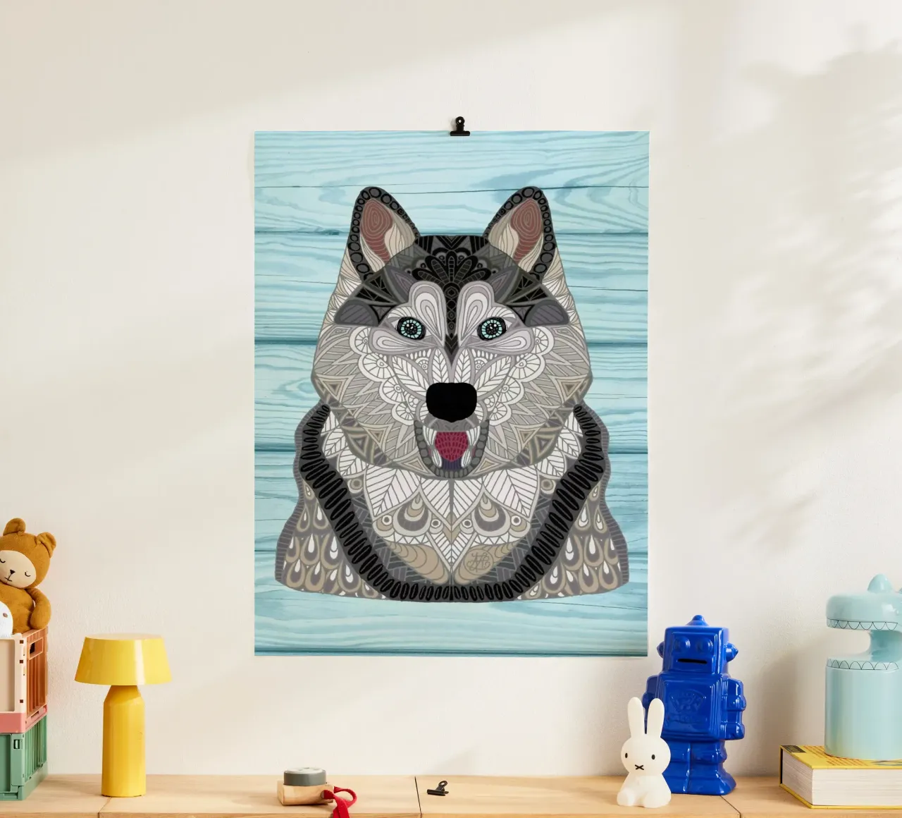 Happy Husky poster con telaio in plastica da Angelika Parker