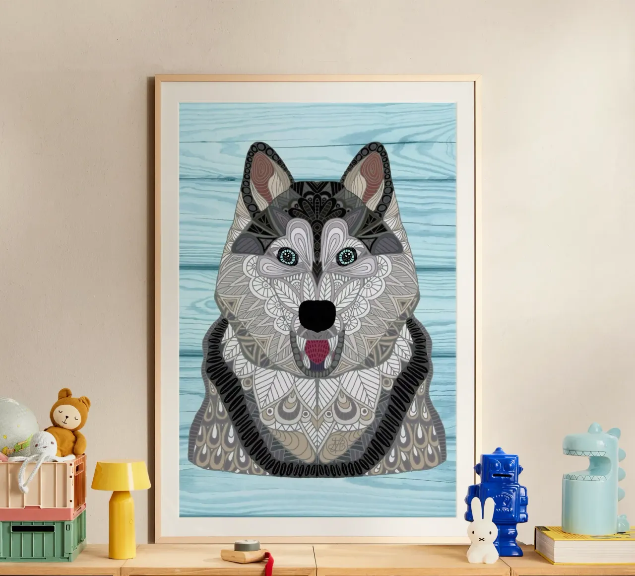 Happy Husky poster con telaio in plastica da Angelika Parker