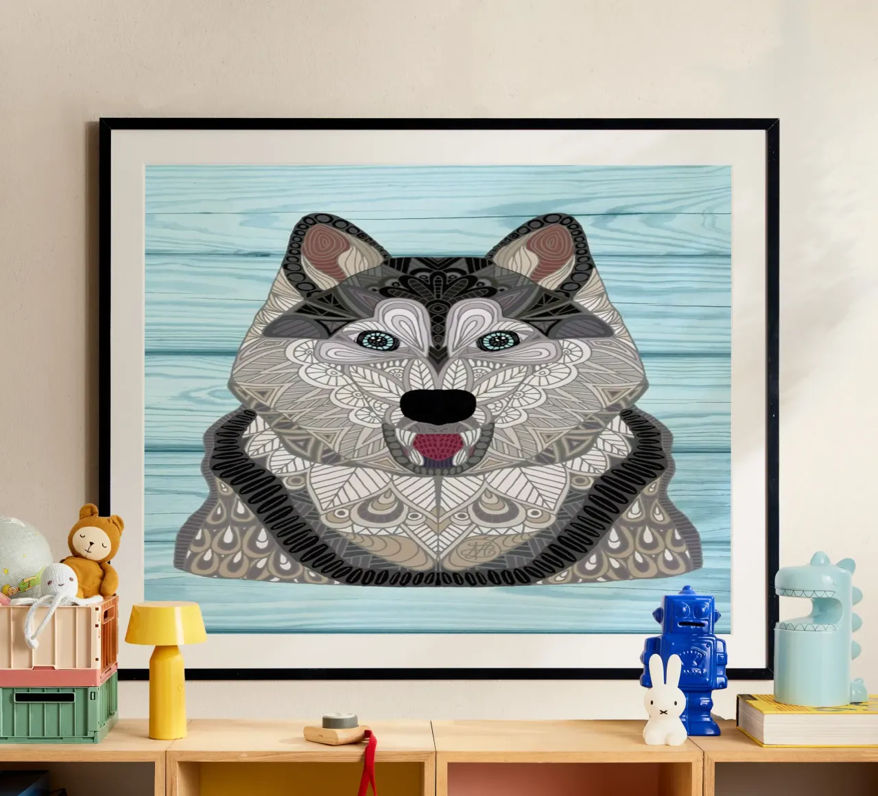 Happy Husky poster con telaio in plastica da Angelika Parker